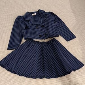 Blue and Black Checkered Skirt and Jacket Set